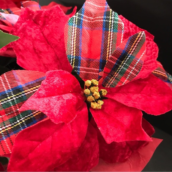 Red silk poinsettia foliage for indoor or outdoor holiday decoration - Picture 2 of 13